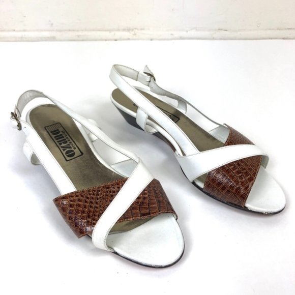 SALE ! Vintage Croc Leather Strappy Wedge Sandals - Picture 3 of 8